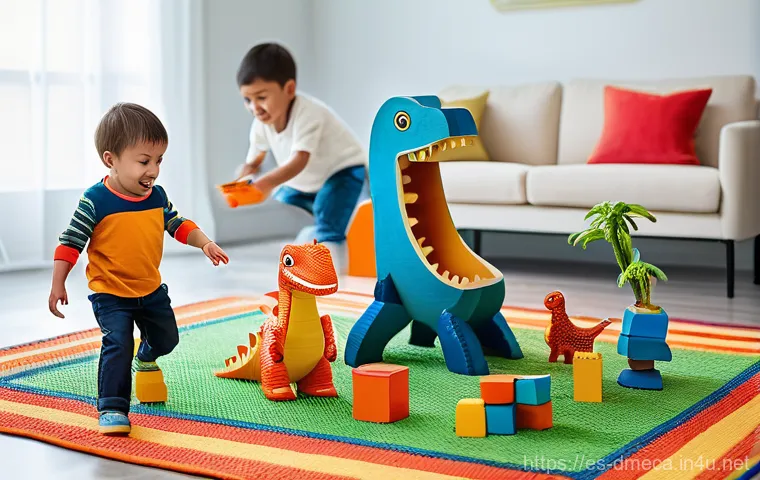 공룡메카드 팬덤 간 커뮤니티 활동 - **Prompt:** A heartwarming indoor scene showing a child (around 10-14 years old), wearing a casual s...