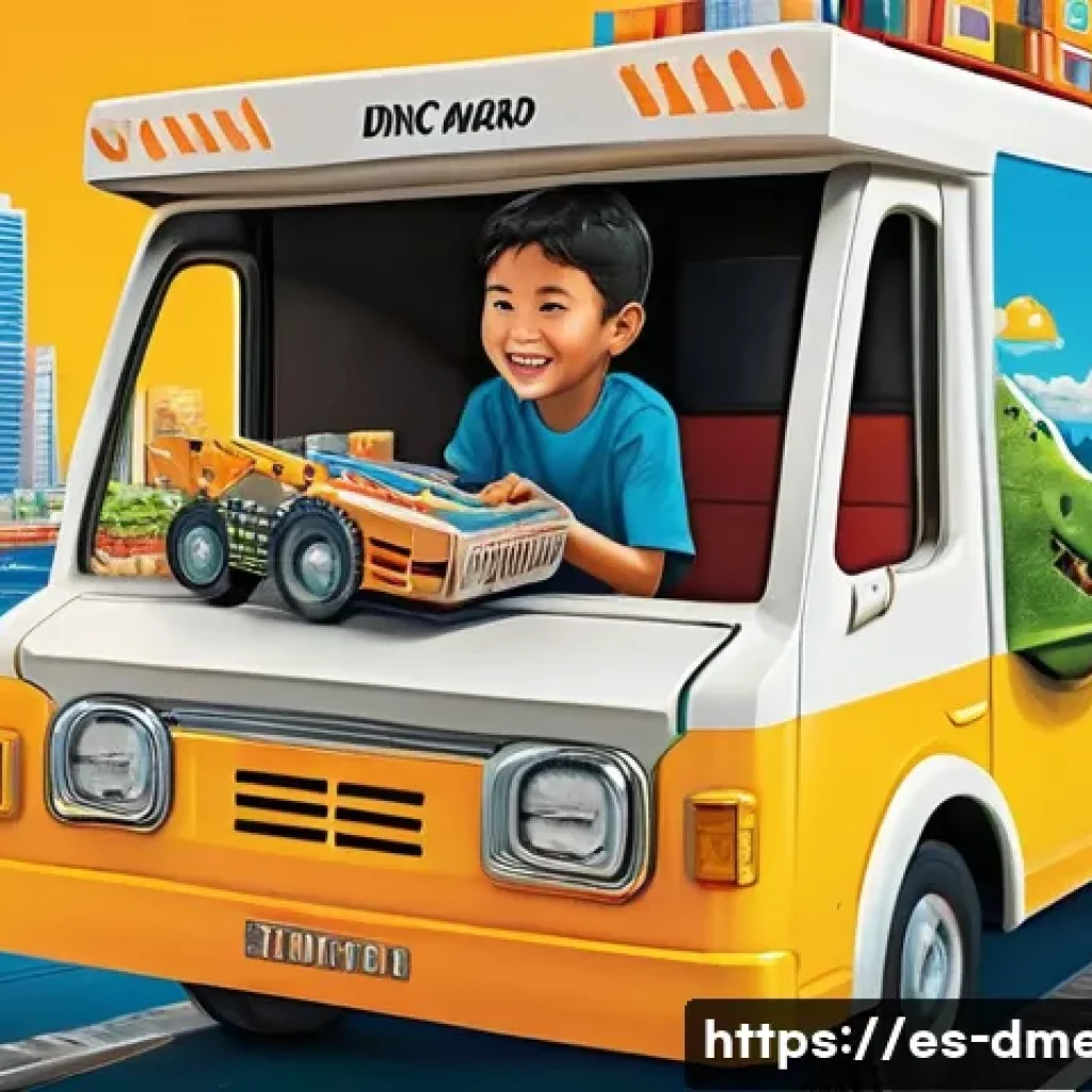 공룡메카드 유통 경로와 판매 채널 - **A Global Dino Mecard Journey:**
    "A vibrant, high-angle, composite illustration depicting the e...