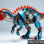 공룡메카드 인형 제작 과정 - A highly detailed digital 3D rendering of a Dinosaur Mecard toy concept showcasing a futuristic mech...