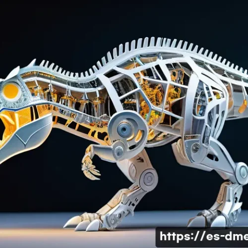 공룡메카드 제작 과정 다큐멘터리 - A highly detailed digital 3D model of a futuristic mechanical dinosaur toy, showcasing intricate joi...