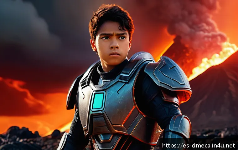 공룡메카드 시즌별 스토리 변화 - A dynamic scene featuring the main protagonist of Dinosaur Mecard in the midst of an intense emotion...