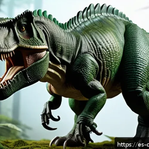 공룡메카드 공룡 캐릭터별 특징 - A highly detailed, realistic Tyrannosaurus Rex Mecard toy figure standing in a dynamic pose, showcas...