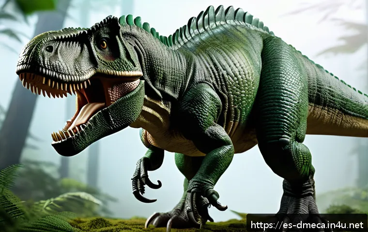공룡메카드 공룡 캐릭터별 특징 - A highly detailed, realistic Tyrannosaurus Rex Mecard toy figure standing in a dynamic pose, showcas...